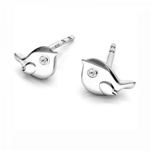 Bird Earring Posts with Swarovski, Earring Findings,  ODL-00511 KLS (L+R) 