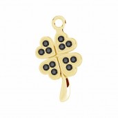 Clover Pendant with Black Crystals, Silver Jewelry, KOWS-00167 11,4x21,5 mm ver.3