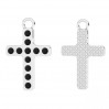 Kreuz-Anhänger mit schwarzen Kristallen, Silberschmuck, OWS-00244 ver.3 12,3x20 mm