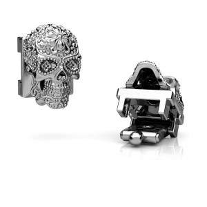 Mexikanischer Totenkopf für Wechselring, Calavera, Totenschädel, Silberschmuck, Schmuckteile, OWS-00586 5,2x7,5 mm