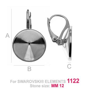 Lever Back Earrings, Swarovski Rivoli 1122, OKSV 1122 12MM BA ver.3