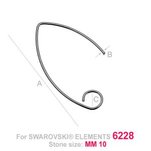 Ear Wires, Earring Findings, Swarovski 6228 MM 10, BRY 2 Ear Wires, Earring Findings, Swarovski 6228 MM 10, BRY 2