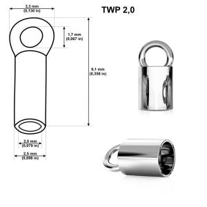 Endkappen, Schmuckteile, 2mm TWP 2,0